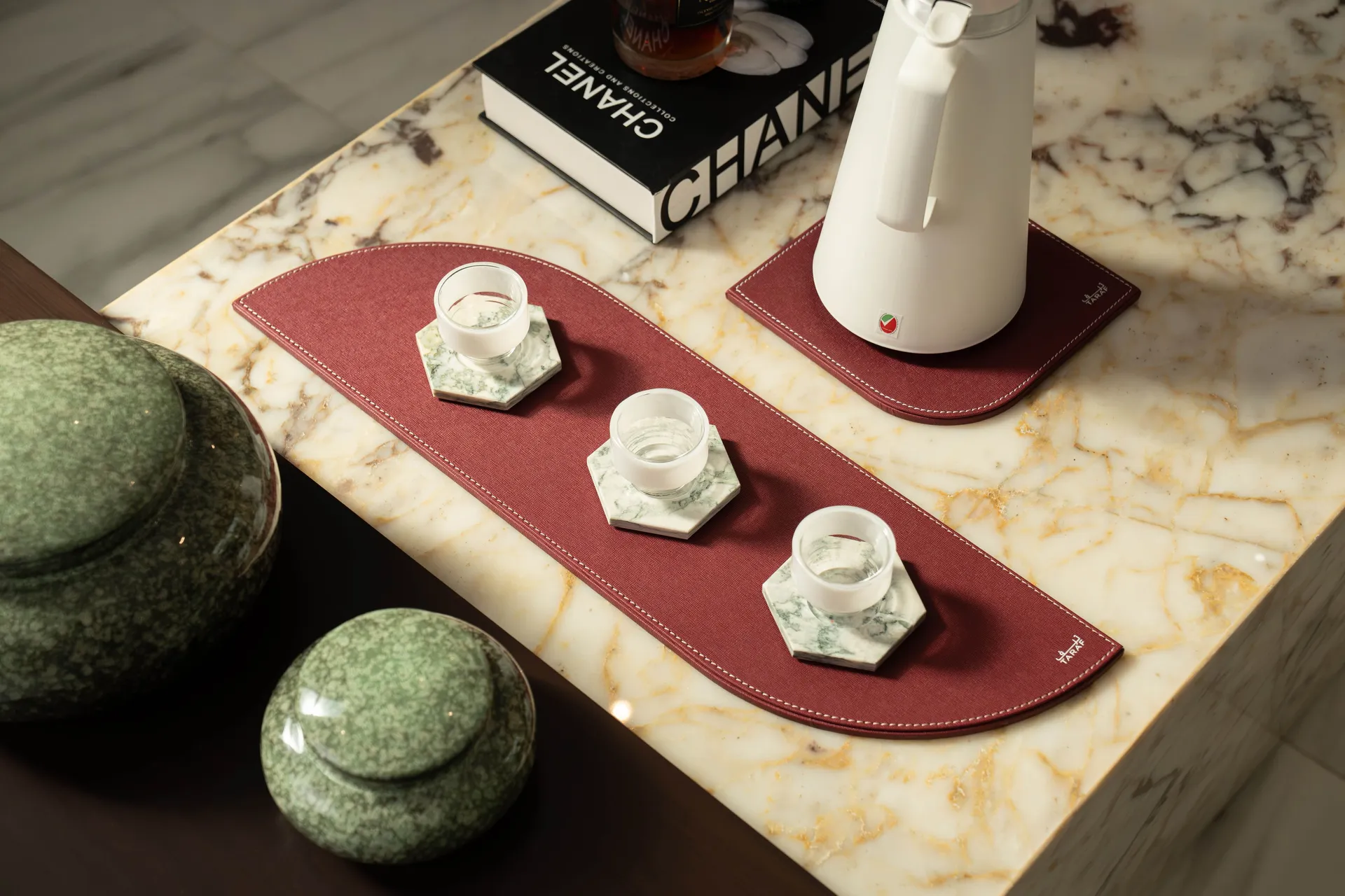 Leather Serving Set – Burgundy
