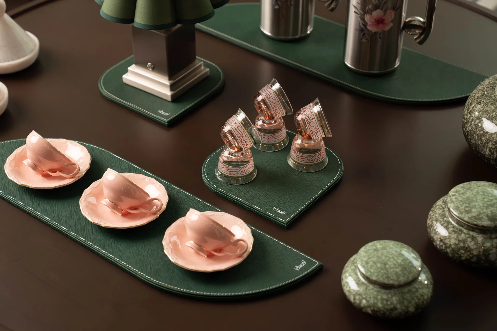 Leather Serving Set – Emerald