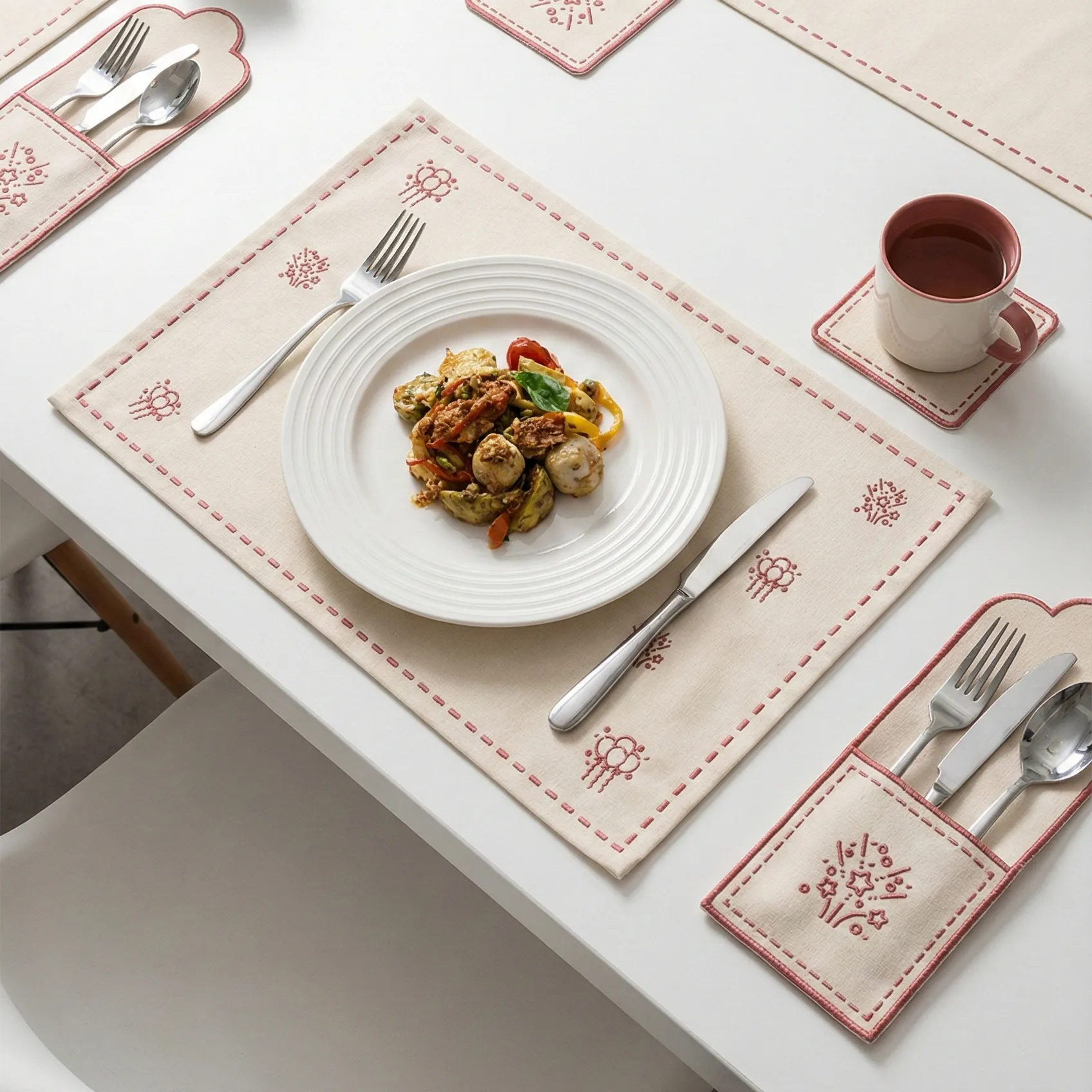 Embroidered Linen Placemat Set – Rose Bedouin
