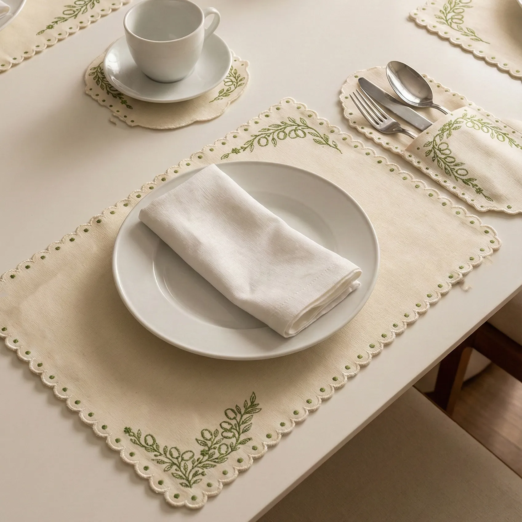 Embroidered Linen Placemat Set – Olive Branch